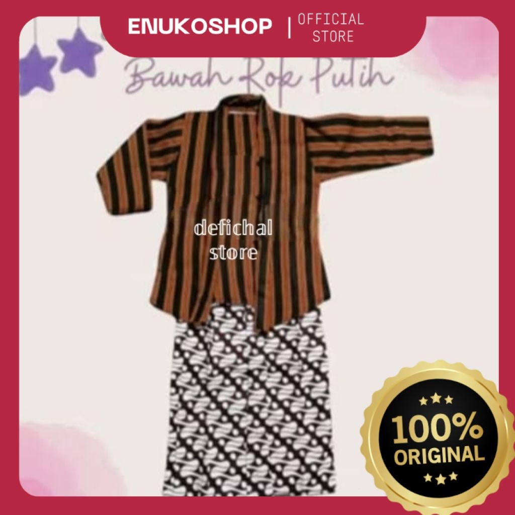 stelan kebaya lurik anak/baju surjan putri rok jarik putih GDBAL