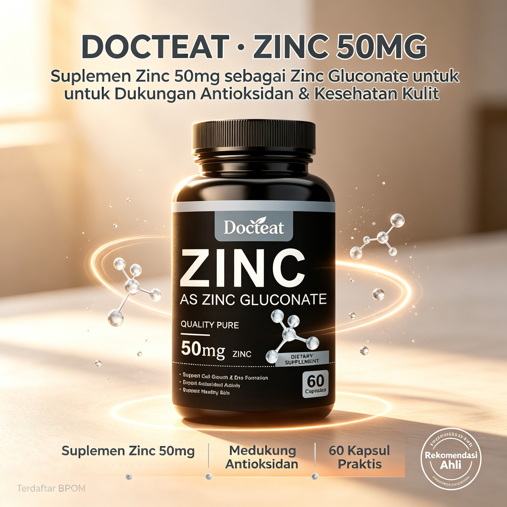Docfeat Zinc 50mg as Zinc Gluconate 60 Kapsul Suplemen Antioksidan Kulit Pria Dewasa ly91519