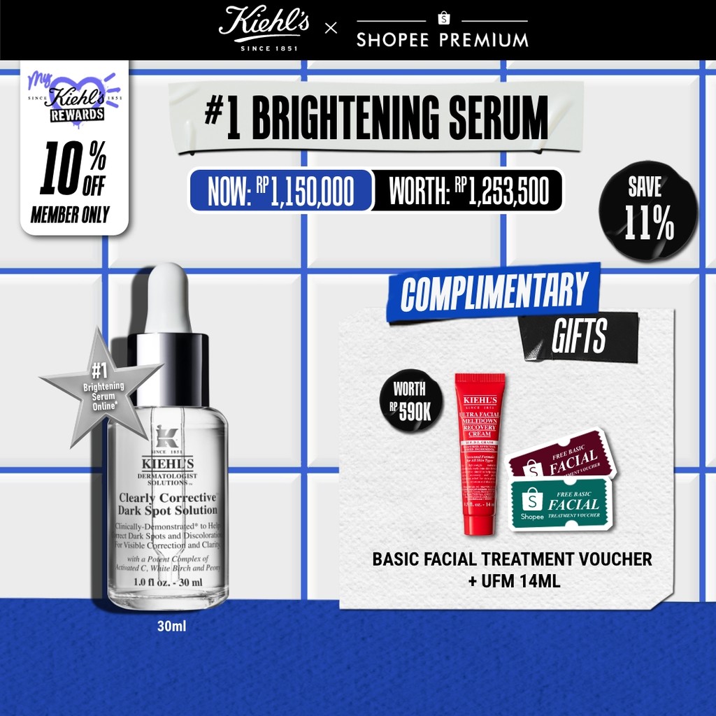 Kiehl's Clearly Corrective™ Dark Spot Solution 30ml. Serum Penyamar Noda Hitam & Meratakan Warna Kul