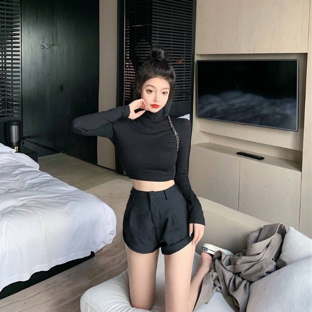 Miscoo - Chenery Top - Atasan Kaos Backless Lengan Panjang Basic Casual Top - Turtle Neck Polos Baju