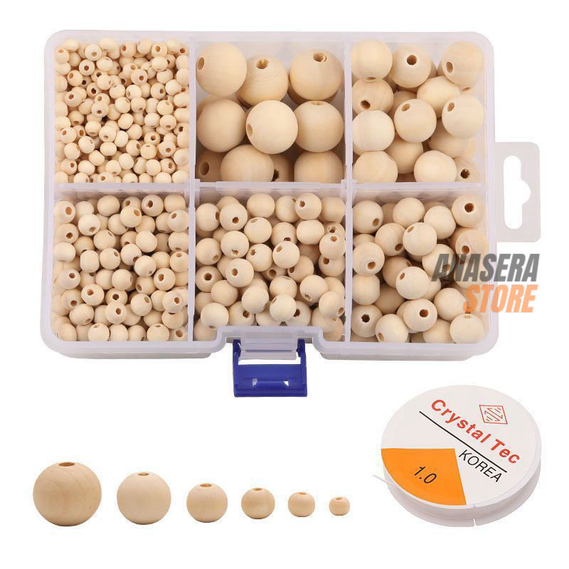 Isi 100pcs Manik Manik Kayu Halus Manik Kayu Bulat Manik Kayu Bulet Natural Bola Kayu