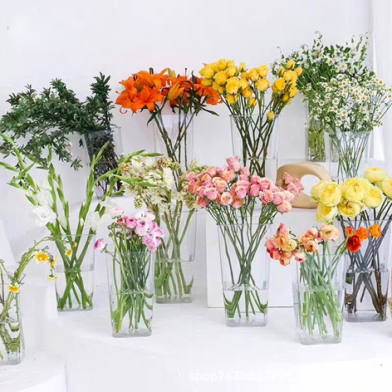 MIRAL_SHOP Vas bunga acrylic/Vas Bunga Bening Silinder Kotak Transparent/Pot Bunga Tinggi/Ember Bung