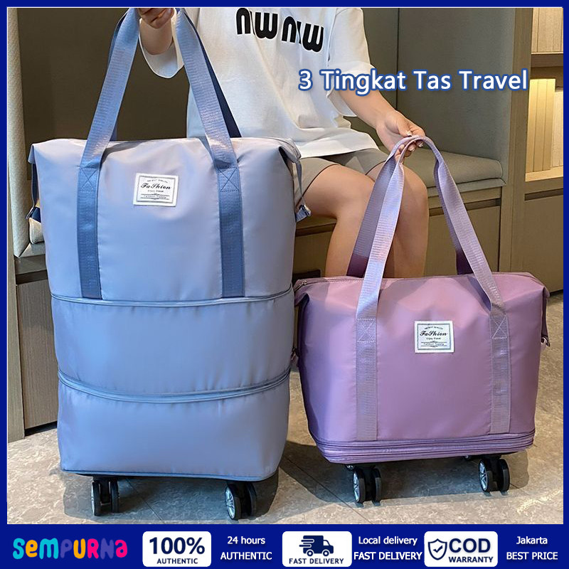 Tas Travel Lipat Motif Besar 3 Tingkat Foldable Travel Bag Anti Air Hand Carry Traveling Liburan Ber