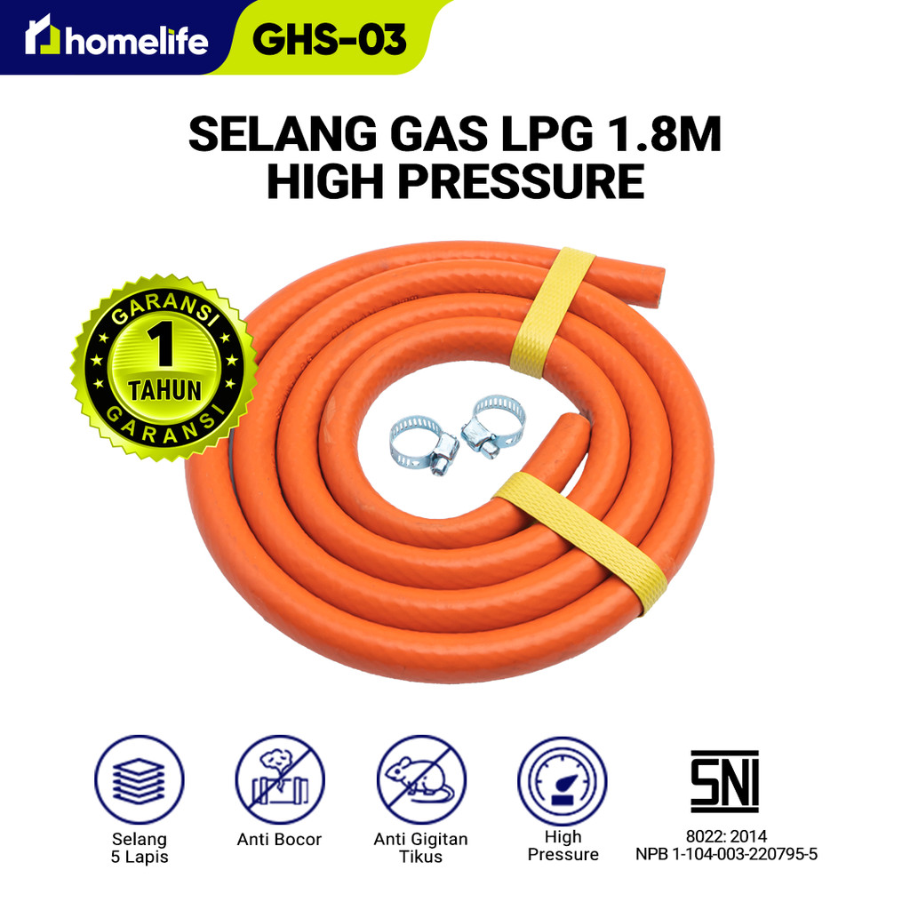 homelife Selang Regulator Kompor Gas High Pressure Anti Gigitan Tikus (GHS-03) Selang Kompor Gas 5 L