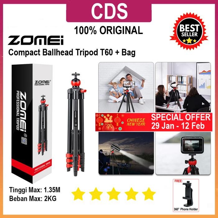 Zomei Tripod Ballhead T60 Free Tas - Tripod Ballhead Termurah Photonesia