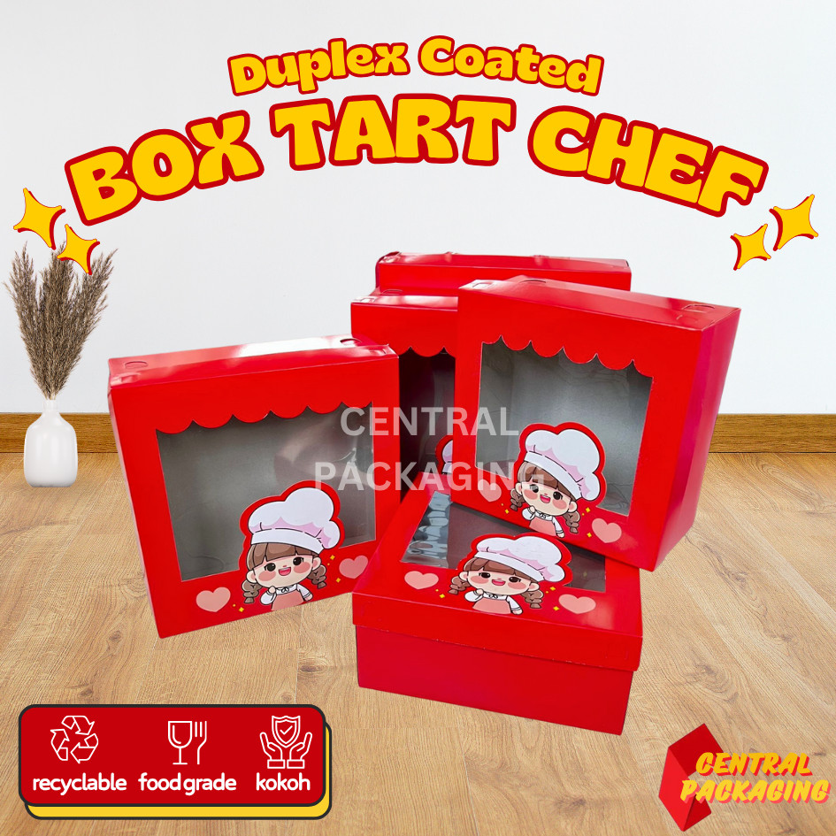 Central Packaging - Box Tart Chef Merah Kotak Kue Cake Chiffon Kardus Hampers Duplex Tutup Pisah