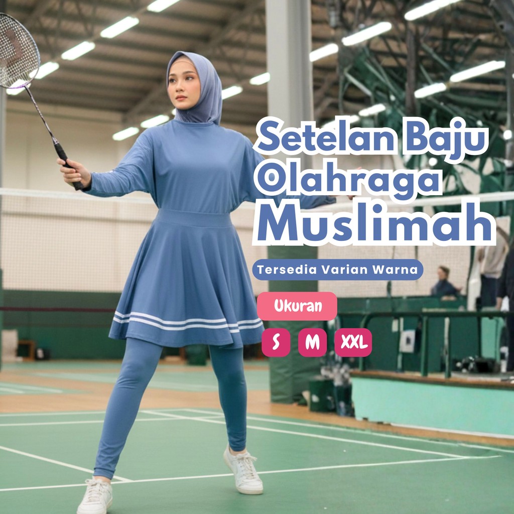 Baju Olahraga Wanita Muslim Setelan Leging Rok Skirt Perempuan Sport Badminton Senam Aerobic