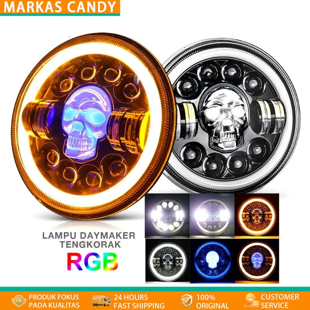 [COD]Lampu Tembak Daymaker Tengkorak 7 Inch LED Bulat Lampu Tembak Tengkorak 40 Watt  Lampu Daymaker