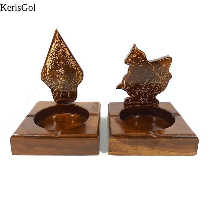 Jual Set Asbak Motif Cukit Ukir Semar Pewayangan Kayu Jati Alami Unik GL5