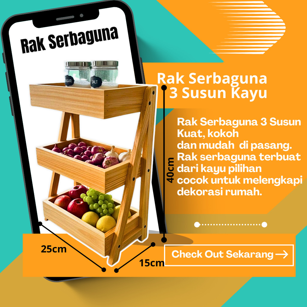 Rak bumbu dapur | rak serbaguna | rak portable | rak susun | rak susun 3 | rak kayu | rak estetik | 
