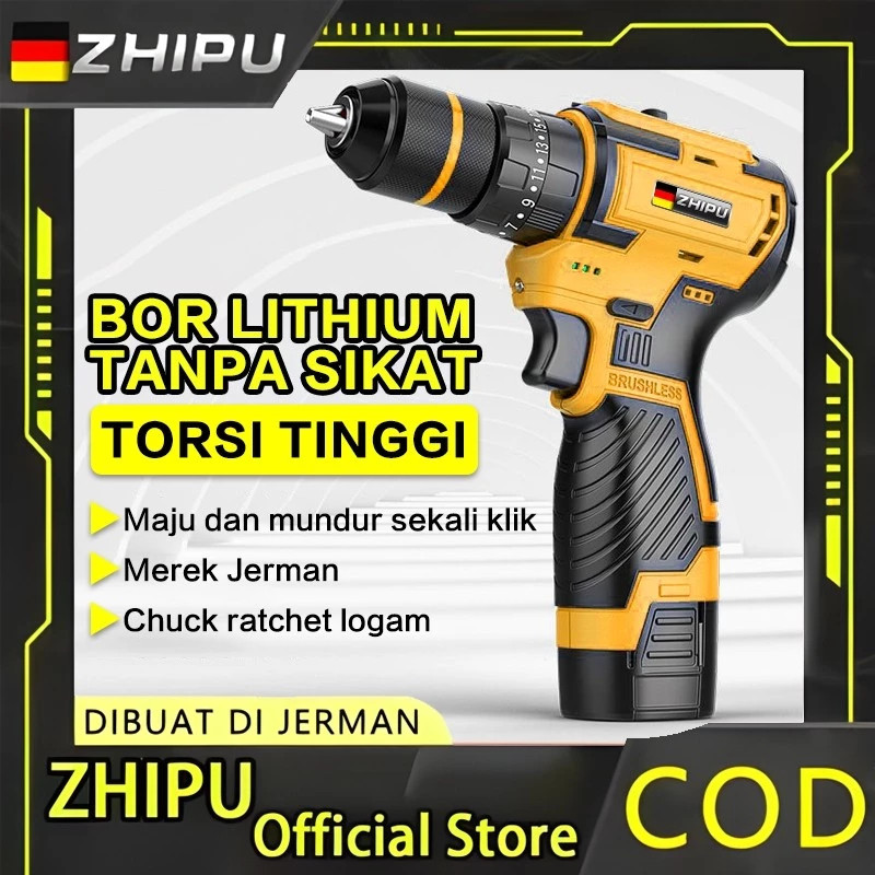 HANDYNEST ZHIPU Bor Listrik Tanpa Sikat 16.8V 4.0Ah Baterai Lithium Dinamo Tembaga Murni Chuck Logam