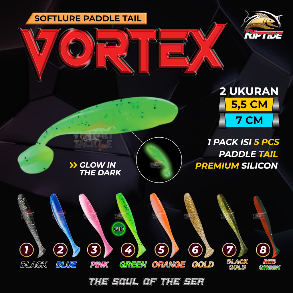 RIPTIDE VORTEX SOFT LURE PADDLE TAIL 5.5 CM 7 CM UMPAN PANCING UL ULTRALIGHT CASTING BAHAN KARET KEN