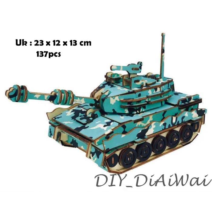 Puzzle 3D DIY bahan kayu Tank truck army (kado & pajangan)