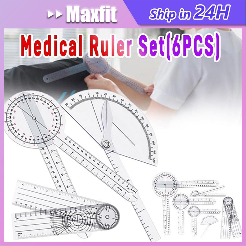 6Pcs/set Goniometer Fisioterapi Penggaris Tulang Sendi Jari Spinal Sudut Goniometer Angle Medical Ru