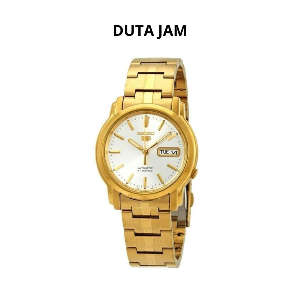 JAM TANGAN PRIA SEIKO 5 SNKK74K1 AUTOMATIC ANALOG GOLD WHITE STAINLESS STRAP