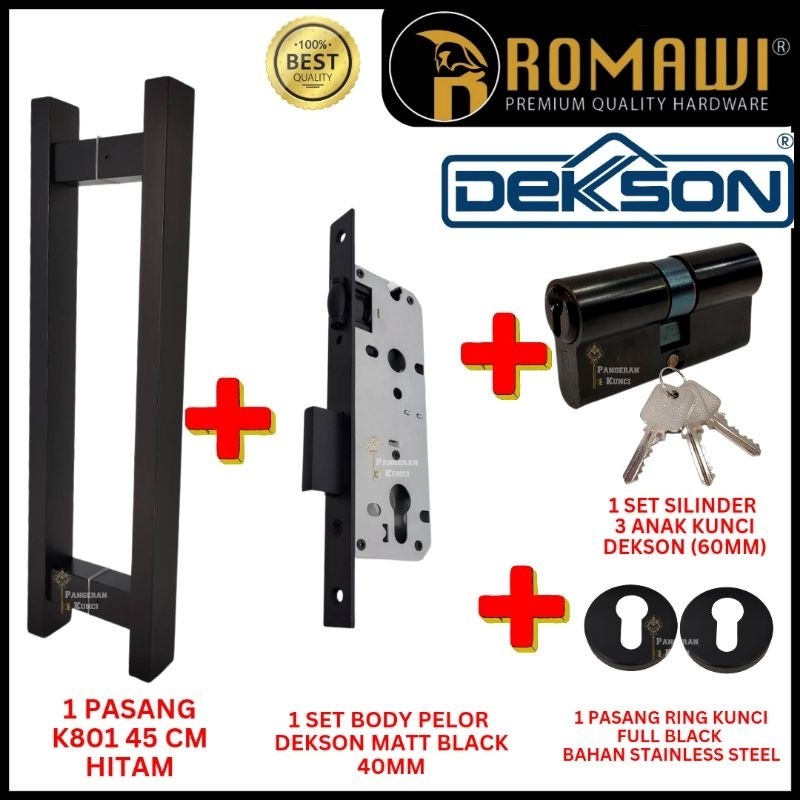 PULL GAGANG HANDLE PINTU KACA KOTAK STAINLESS DEKSON BLACK K801 45cm 1set