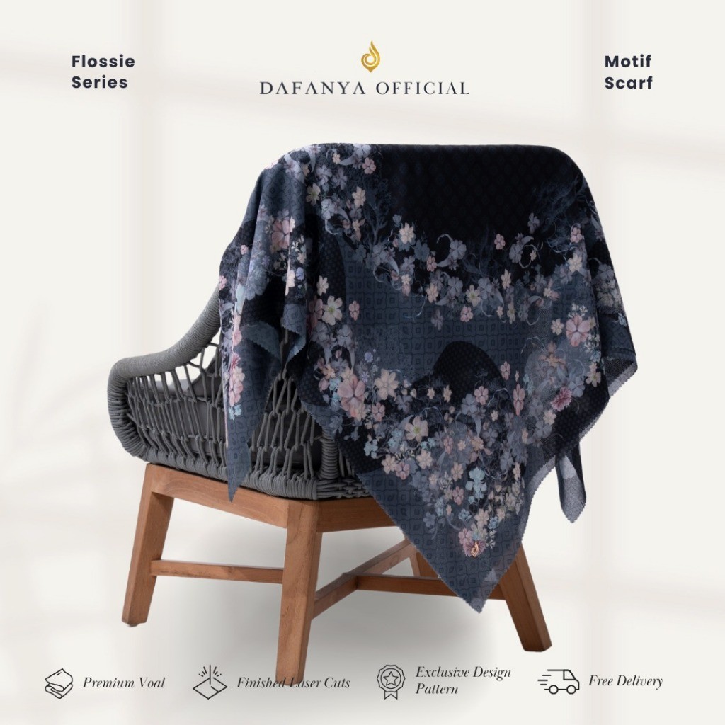 MH67TD  - Flossie Series Jilbab Motif Floral Kerudung Segi Empat Hijab Scarf bahan Voal Laser Cut