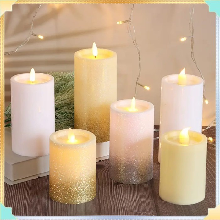 Lilin LED Glitter Romantis Pink Dan Gold Lilin Elektrik lilin dekorasi decor lilin hias mewah elektr