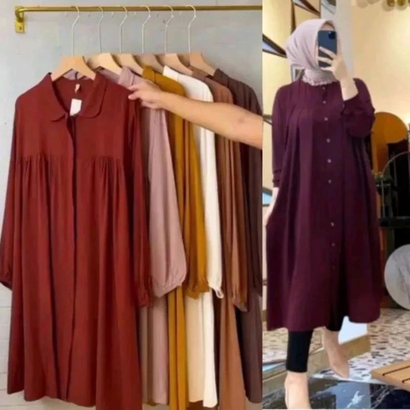 LONGDRESS TUNIK SINTA SHAKILA / TUNIK WANITA POLOS REMPEL SHAKILA TWILL L XL XXL BAHAN ADEM PREMIUM 