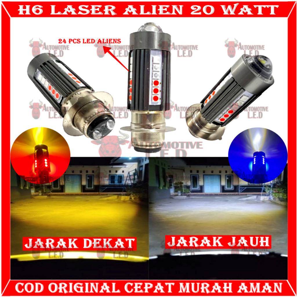 ORIGINAL LAMPU UTAMA MOTOR H6 LASER 30 LED ALIEN H6 LED LASER 2 WARNA HI / LOO 20 WATT | BOHLAM LED 
