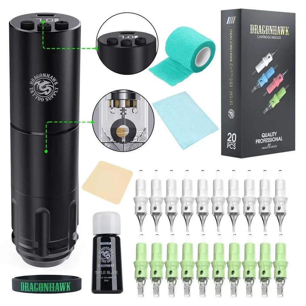 Dragonhawk A1 Complete Wireless Tattoo Machine Set Rotary Pen Powerful Beginner Tattoo Full Kit for 