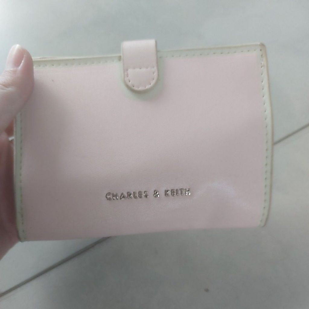 Charles and keith soft pink and white minimalistic wallet