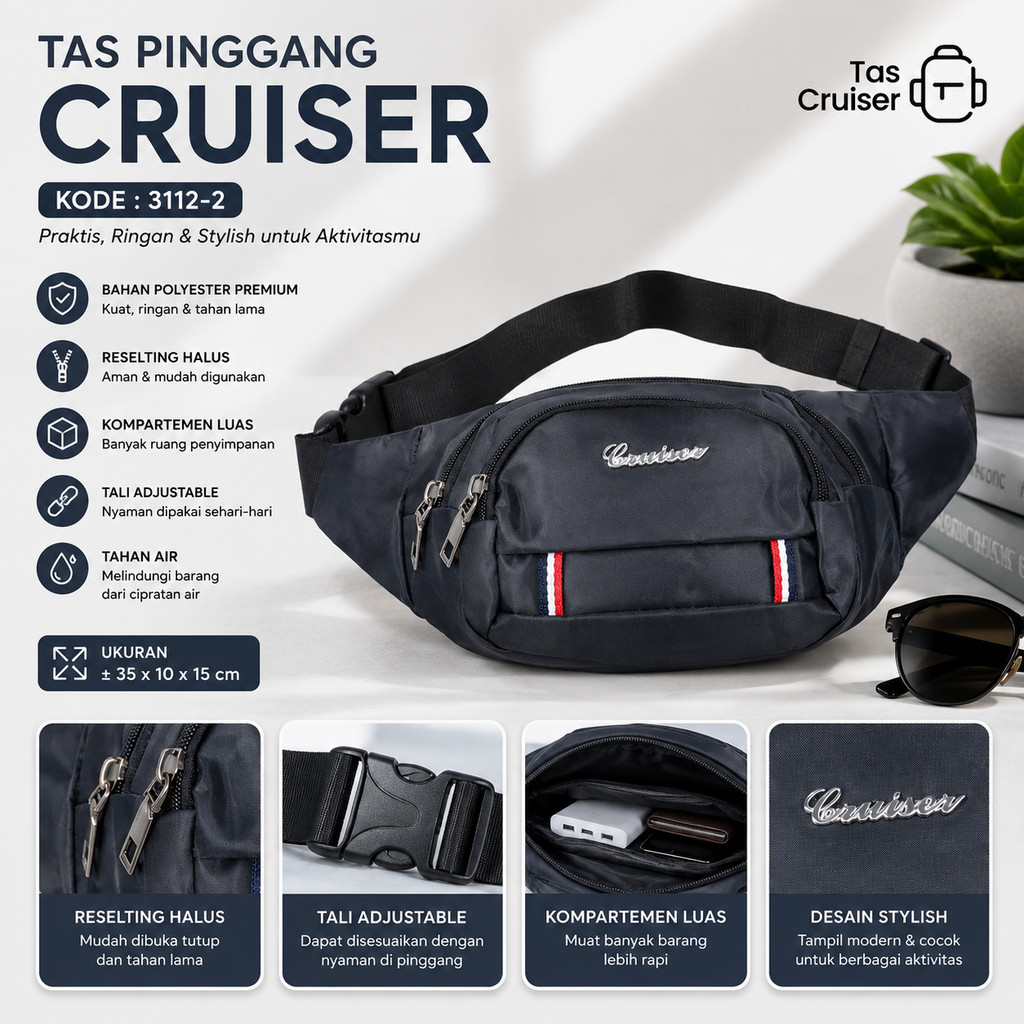 Tas Pinggang Cruiser 3112-2 Waist Bag Pria Wanita Colorful Waterproof Selempang Multifungsi Travel