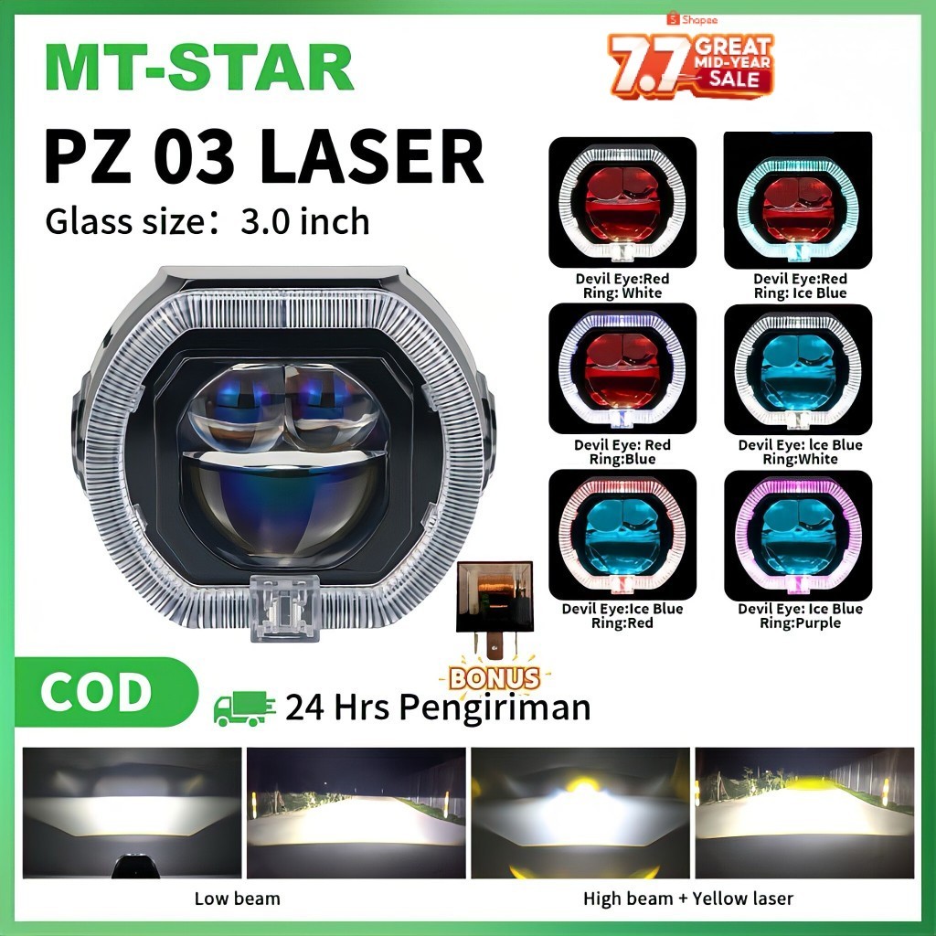 MT STAR Indonesia PZ03 Laser Projie Biled Matrix Laser 3 Inch Blue Lens Body Black Turbo Fan Cooling