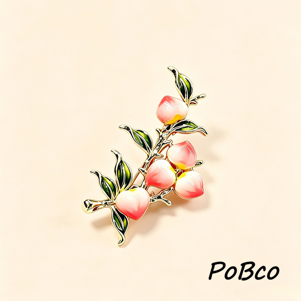 PoBco Bros Ranting Persik Enamel Daun Hijau Aksesoris Wanita Elegan Anti Selip Cocok Blazer Hijab Ke