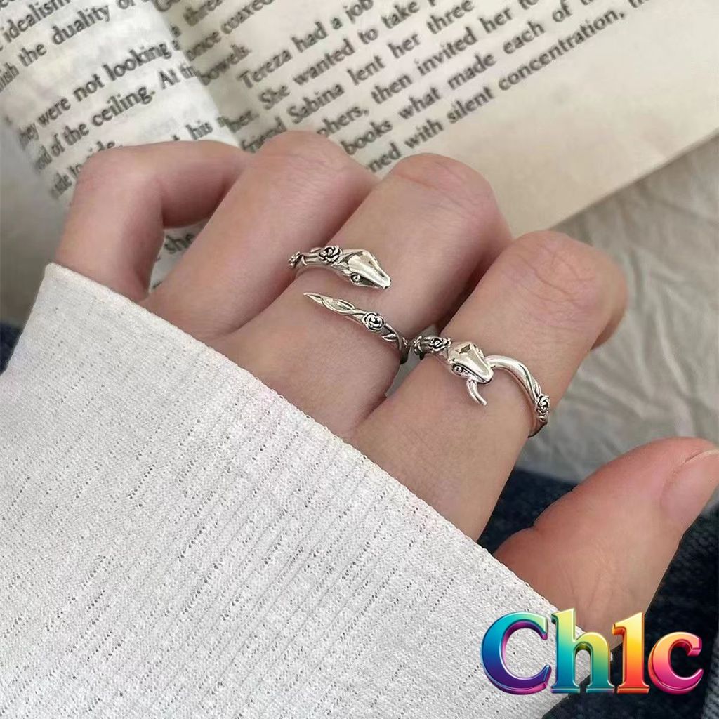 [Ch1c] Cincin Ular Retro Silver Edgy Gaya Gelap Mewah Bertema Ilusi Gaib Anti-Mainstream, Desain Uni