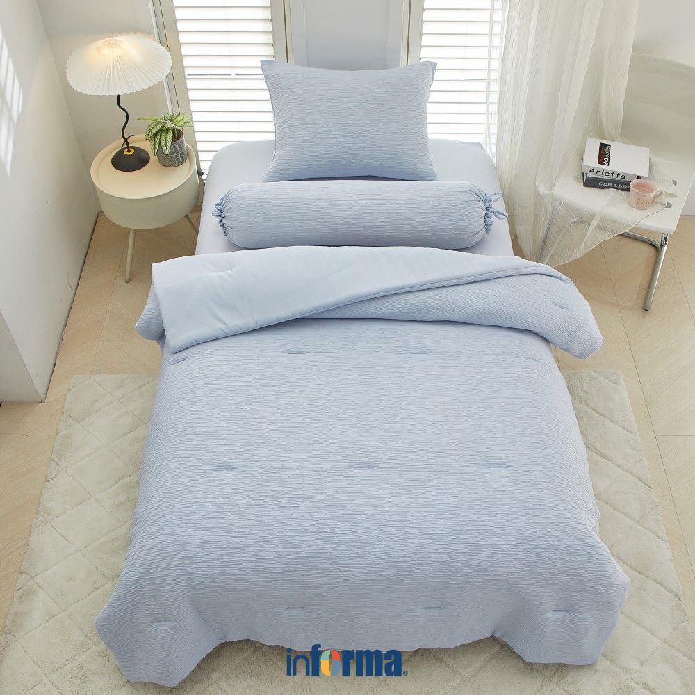 Informa Set Seprai Microfiber Gauze - Biru Icy Sprei Seprei Sheet Set Bed Sheet