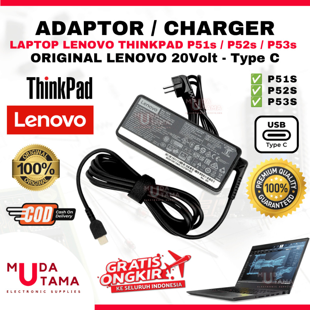 Adaptor Charger Laptop LENOVO Thinkpad P51s P52s P53s Type C Original - Adaptor Laptop LENOVO Thinkp