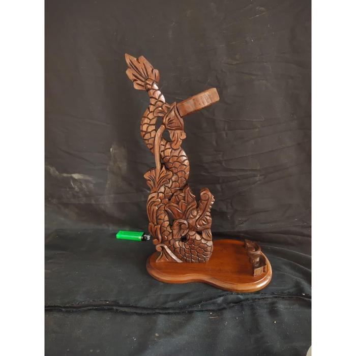 Jagrak Keris Duduk Meja Ukir Naga Kayu Jati Handmade Tempat Keris Pusaka Elegan termurah sl01
