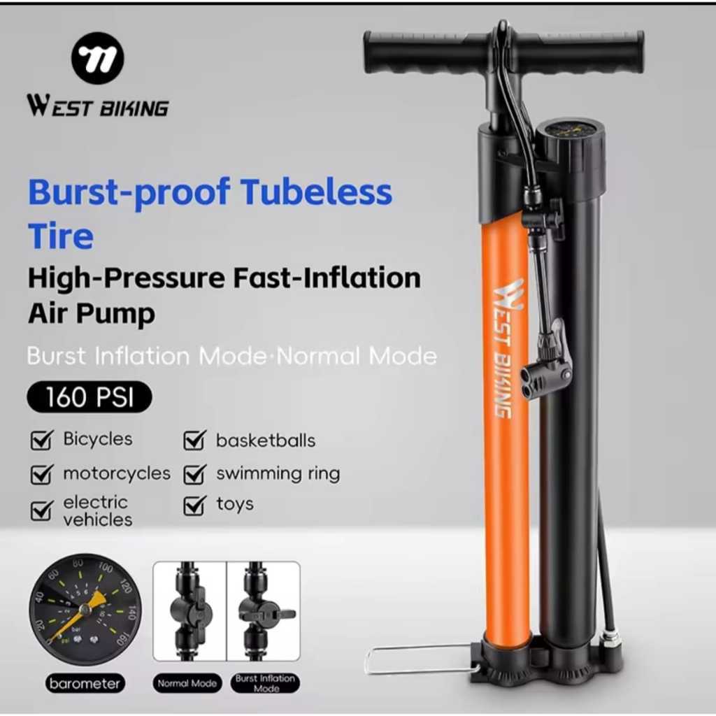 Foto West Biking Pompa Ban Portable Blast Tire Pump Tubeless Dual Tube Untuk Sepeda 160 PSI Pentil Schrader Presta Bike Inner tubeless Tire