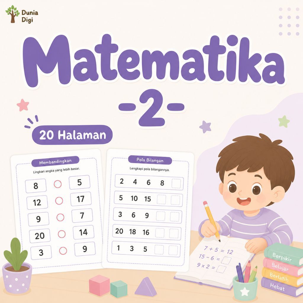 20 Halaman Matematika 2 worksheet anak printable anak siap cetak pdf