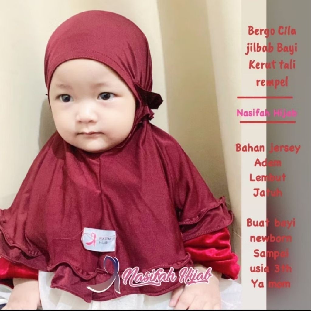 Bergo CILA Jilbab Bayi Kerut Tali Rempel Hijab Anak Kerudung Rempel Anak Nonpet Tali Kerut