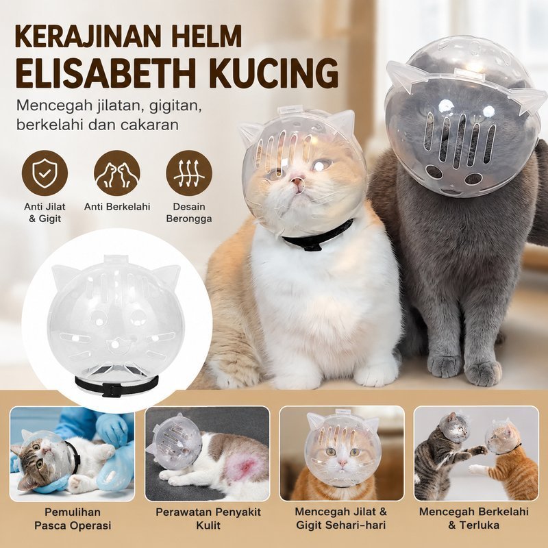 [BISA COD] Helm Kucing Anti Gigit Cakar Pelindung Kepala Kucing Astronaut Transparan Masker Grooming