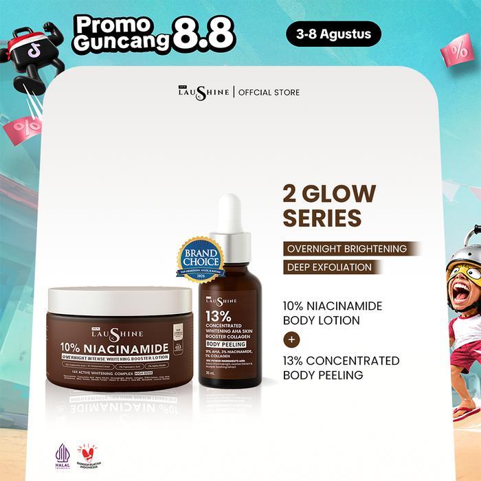 Laushine - 2 Glow Series - Paket  Bundling Body Lotion Jar + Skin Booster Body Peeling  - 9D Hyaluro