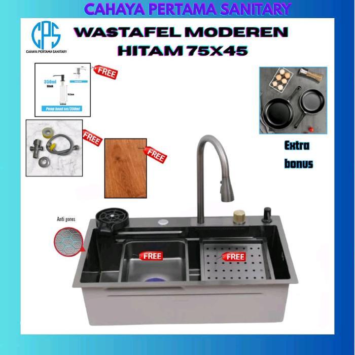 h t KITCHEN SINK HITAM BLACK 7545 MODERAN KOMPLIT SET SIAP PASANG - 7545 MODERAN BLACKterkini