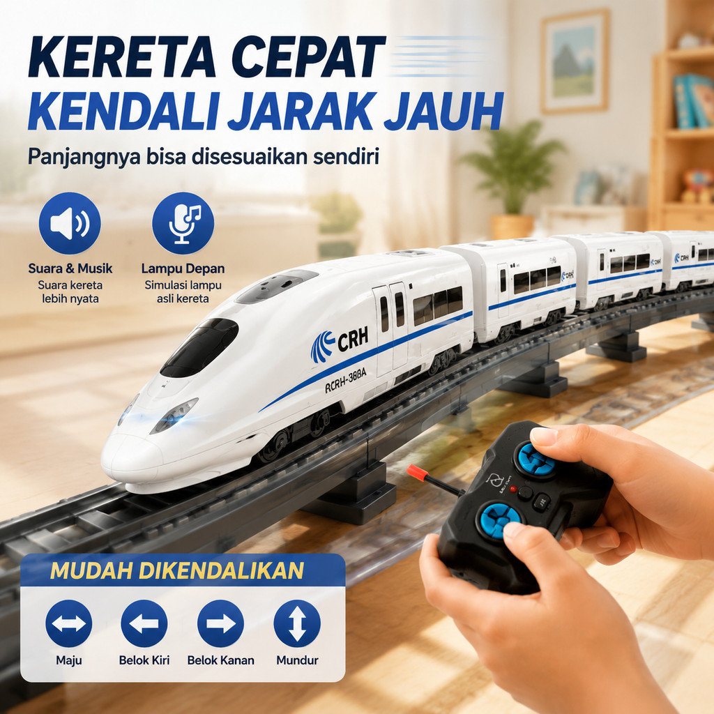Mainan Kereta Api Remote Control RC Ukuran Besar Dengan Lampu Suara Musik Hadiah Anak Laki Laki