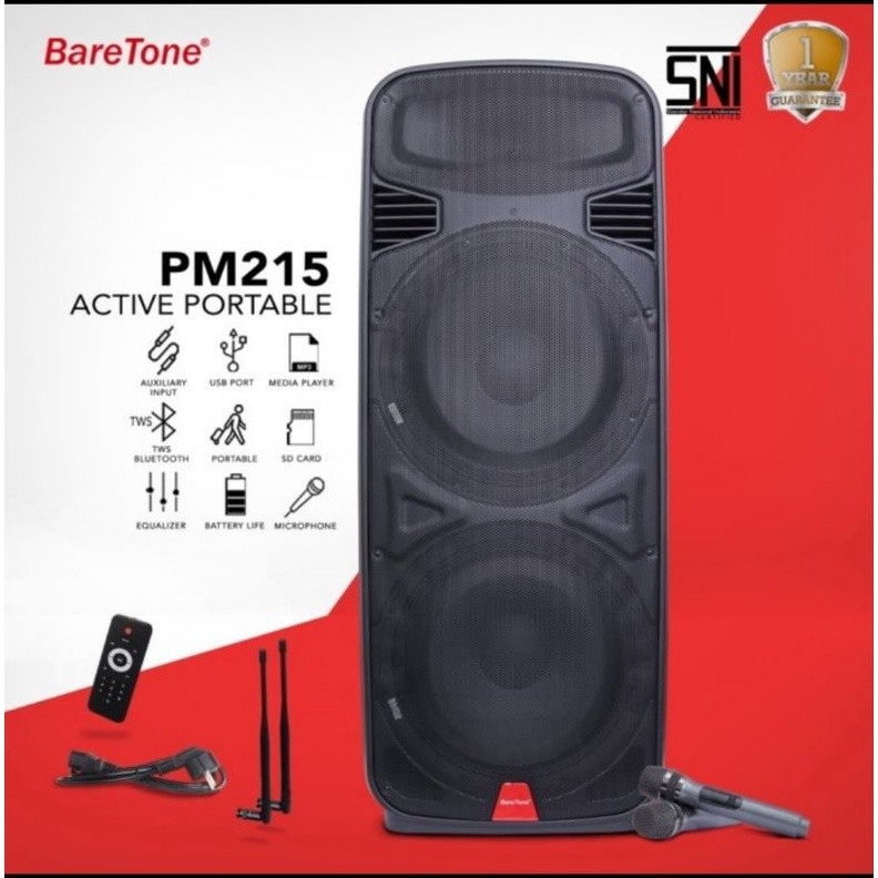 BARETONE Speaker Portable 15 Inch Double 1000 Watt PM 215