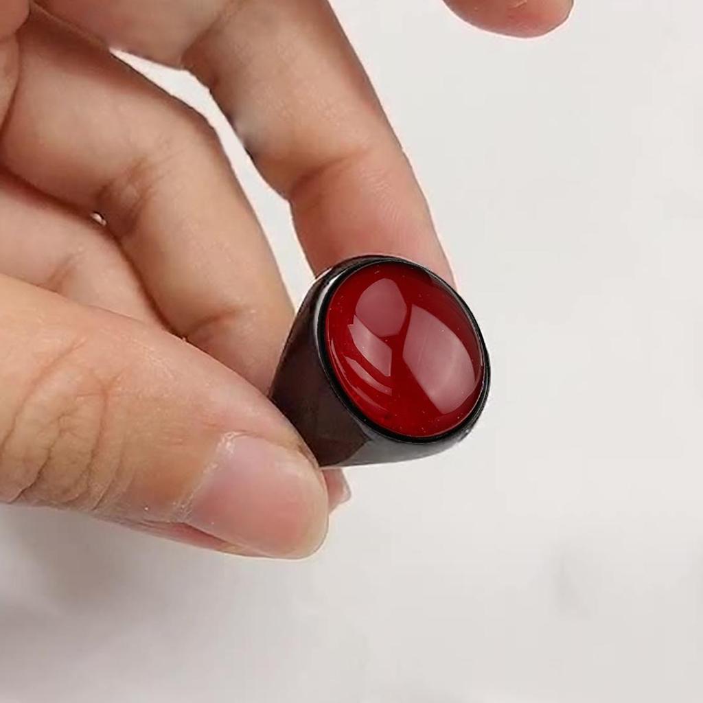 Cincin Pria Batu Zirkon Merah Oval Bingkai Warna Hitam Desain Sederhana Keren Aksesoris Fashion Seha