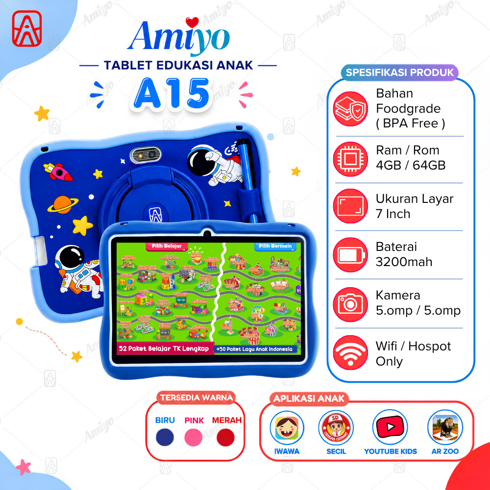 Amiyo tab study kids tablet anak A15 astronout version   Tablet Astronout IPS Screen  Edukasiasi