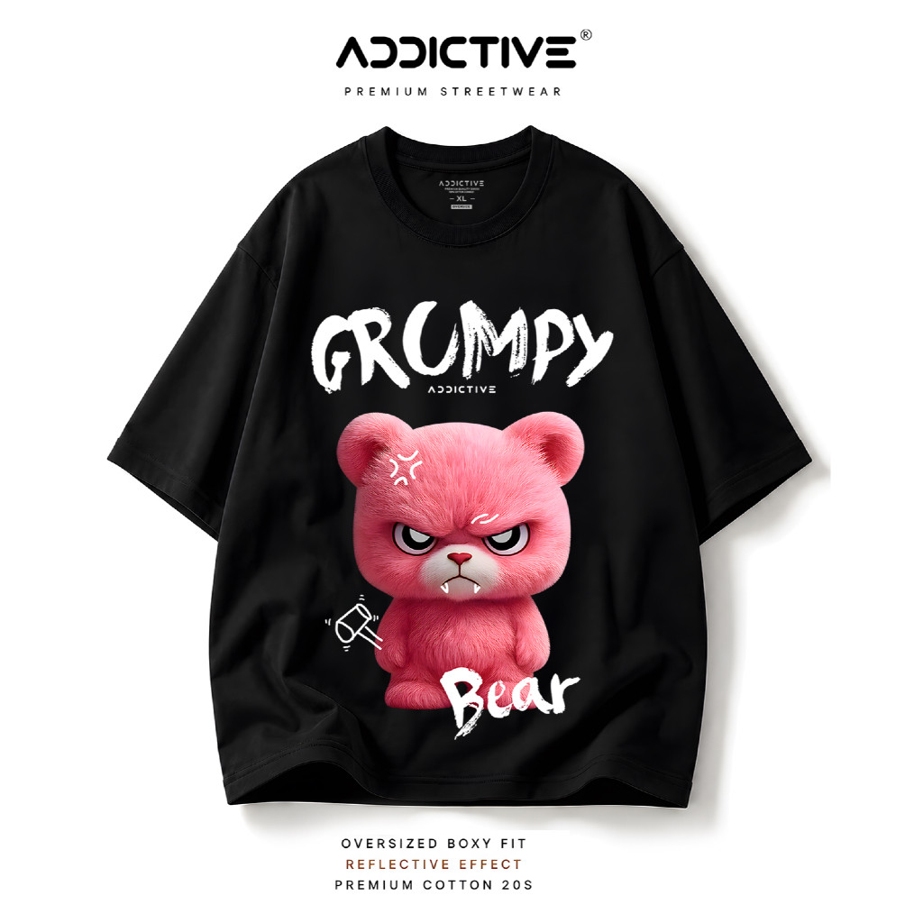Addictive - Kaos Oversize Premium Boxy Fit Pria Wanita | GRUMPY BEAR Reflective Streetwear