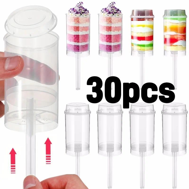 30Pcs Plastic Push Pop Cake Shooters with Lids Transparent Push-Up Ice Cream Containers for Kiten Pa