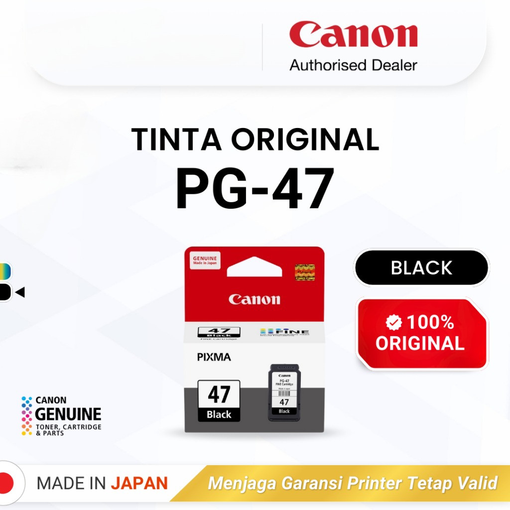 100% ORIGINAL Tinta Canon PG 47 Black - Tinta Canon E410 E470 E3470 E4570 - Tinta Asli