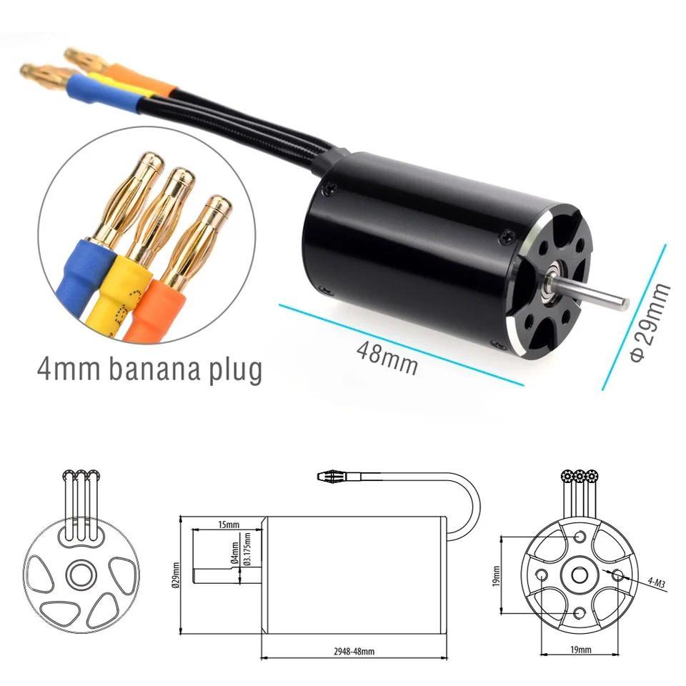 Motor Brushless Tanpa Sensor Tahan Air Rocket 2948 3450KV 4800KV dengan 29-S untuk Traxxas Blast Fei