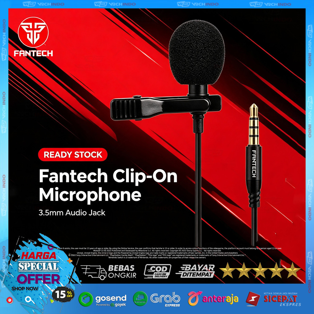 Mic Recording / Lavalier Microphone Fantech MV01 / Mic Clip On | 3.5mm Universal Premium Audio Untuk