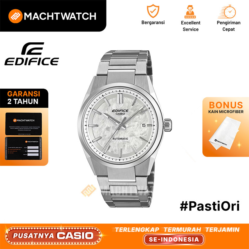 Jam Tangan Pria Casio Edifice EFK-110D-7AJF Men Automatic Textured Silver Dial Stainless Steel Band 