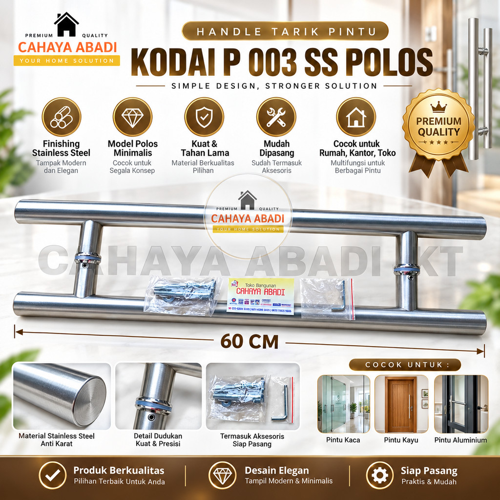 TARIKAN PINTU / PULL HANDLE KODAI P 003 SS POLOS 60CM Handle Tarik Pintu Stainless Steel Gagang Pint